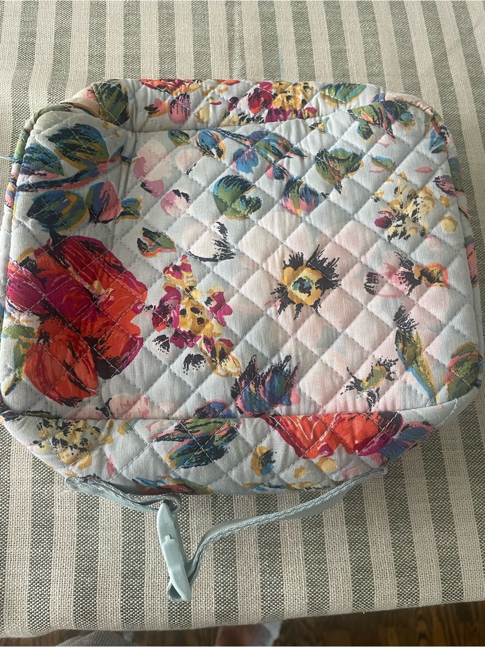 Vera Bradley Quilted Floral Cosmetic Bag in Light Blue with Multi-Color Flowers